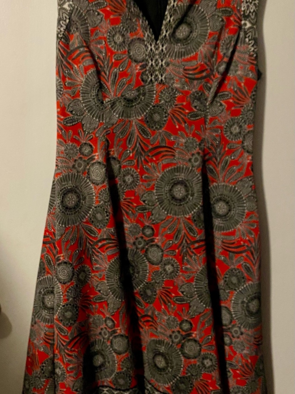 Liz Claiborne Red Floral Midi Dress with Red, Black and White Print